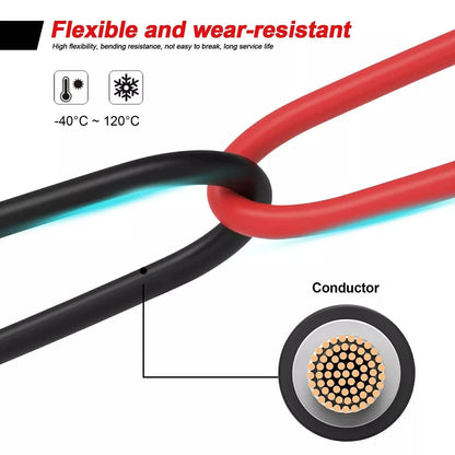10FT/20FT 6mm 2 Silicone Solar Panel Extension Cable 10 AWG PV Flexible Waterproof Wire Connectors For Solar Panel System