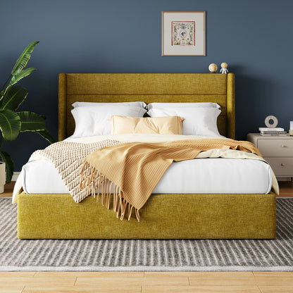 Heavy-Duty Hydraulic Lift Up Storage Bed with Wingback Headboard