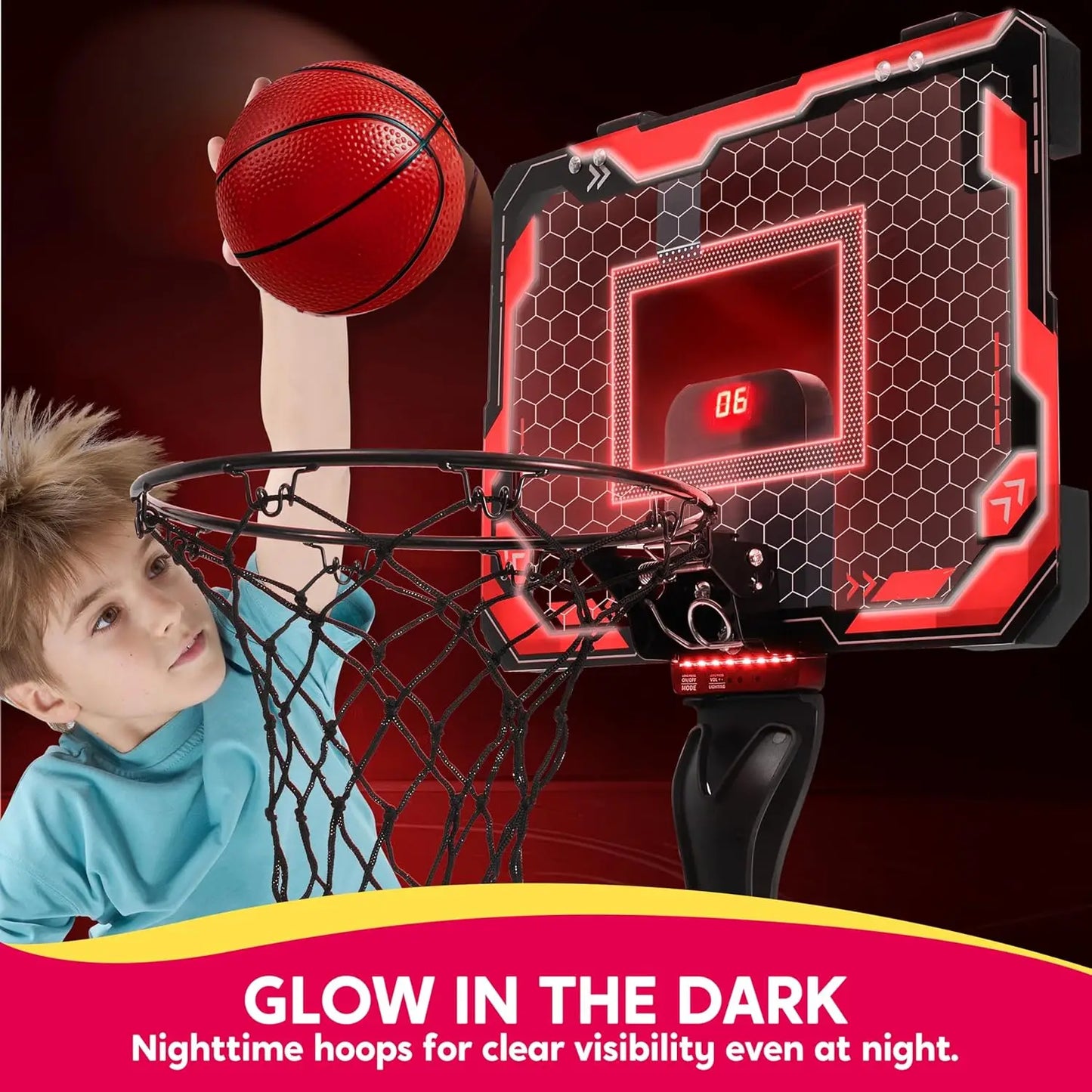 Mini Indoor Basketball Hoop Light Up Over The Door Basket Ball Hoop for Kids with 4 Balls