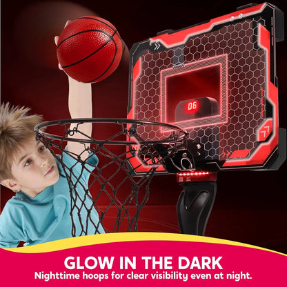 Mini Indoor Basketball Hoop Light Up Over The Door Basket Ball Hoop for Kids with 4 Balls
