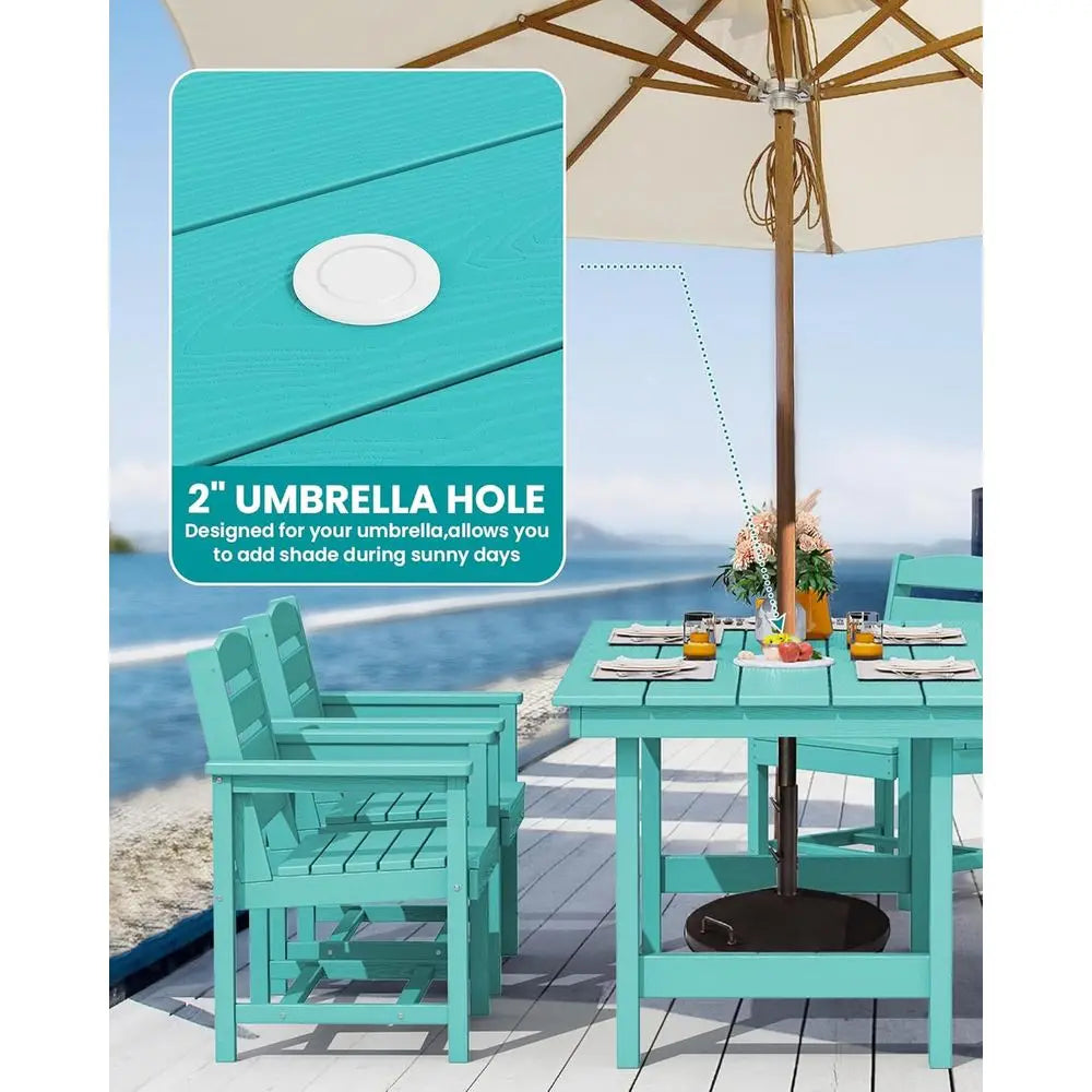 7-Piece Outdoor Patio Dining Set with Umbrella Hole, Weather-Resistant HDPE Furniture for Garden, Lawn, Poolside