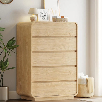 Tall Dresser for Bedroom, 5 Drawer Vertical Dresser w/Curved Profile Design