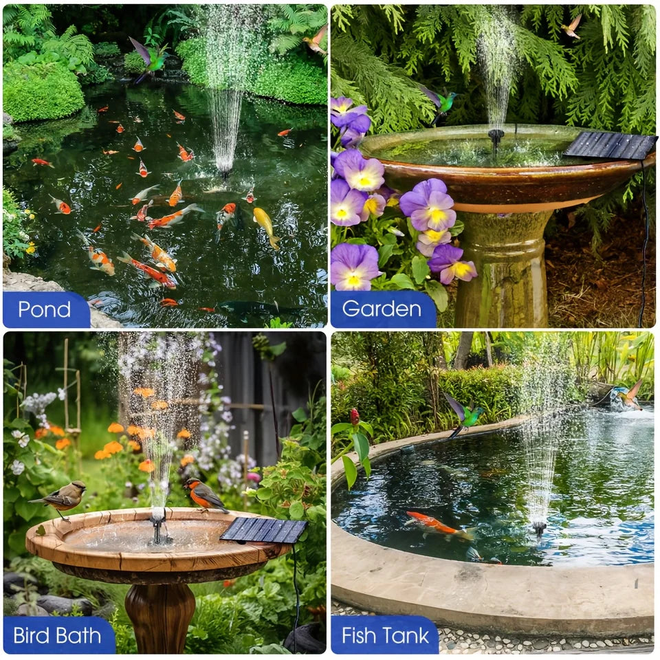 Solar Fountain with 6 Nozzles - 1.4W Solar Panel Floating Water Pump for Bird Baths, Pools, Garden