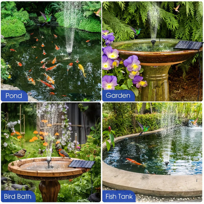 Solar Fountain with 6 Nozzles - 1.4W Solar Panel Floating Water Pump for Bird Baths, Pools, Garden