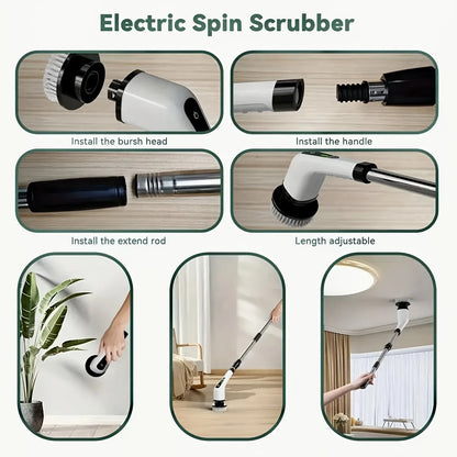 9-in-1 USB Rechargeable Electric Cleaning Brush With Telescopic Handle and 8 Brush Heads Multi-Surface Cleaner