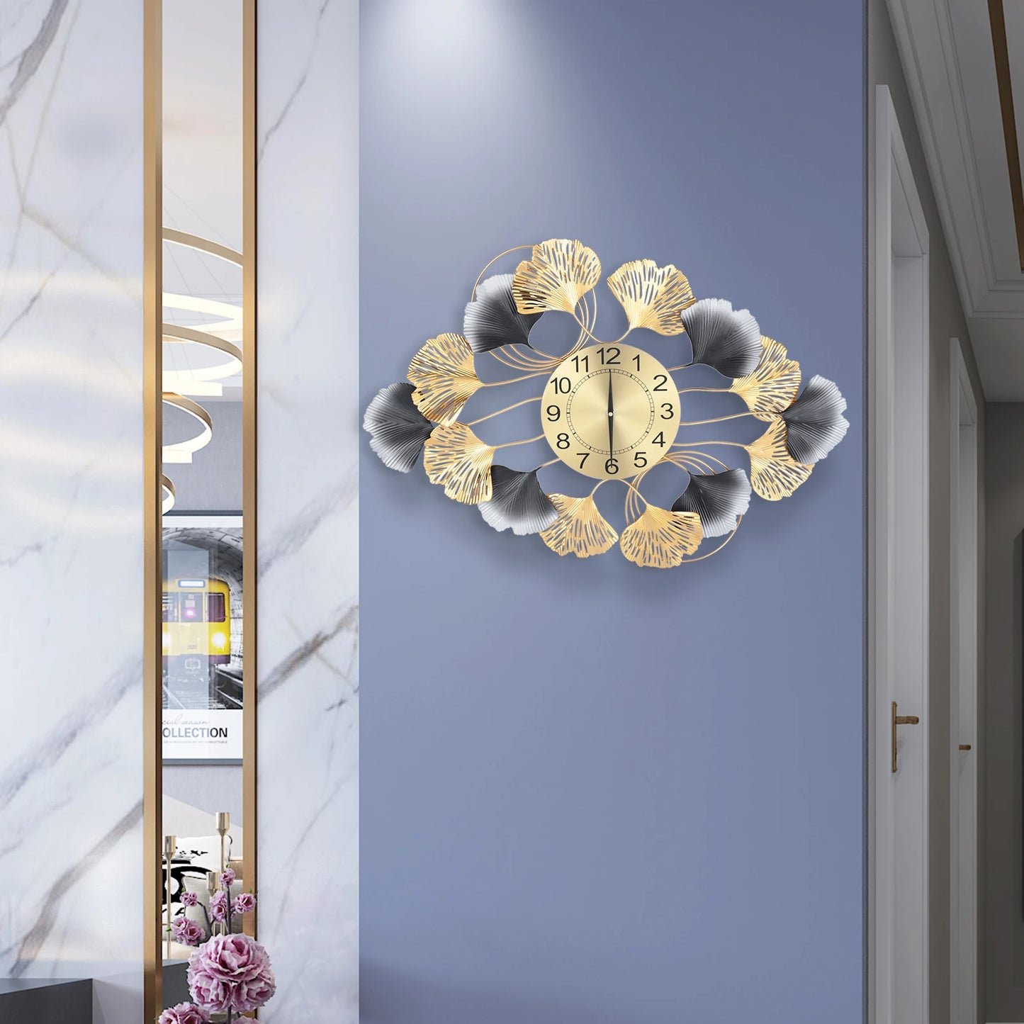 Large Wall Clock for Living Room Decor Gold Clock