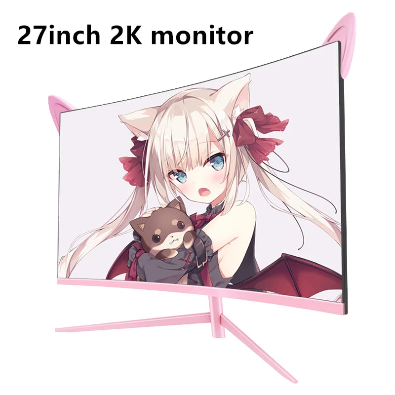 27 inch Curved Pink Monitor QHD 165hz 1800R Gaming Display HDR10 Free-Sync Desktop Screen 1ms GTG  With Speakers Tilt Adjustable