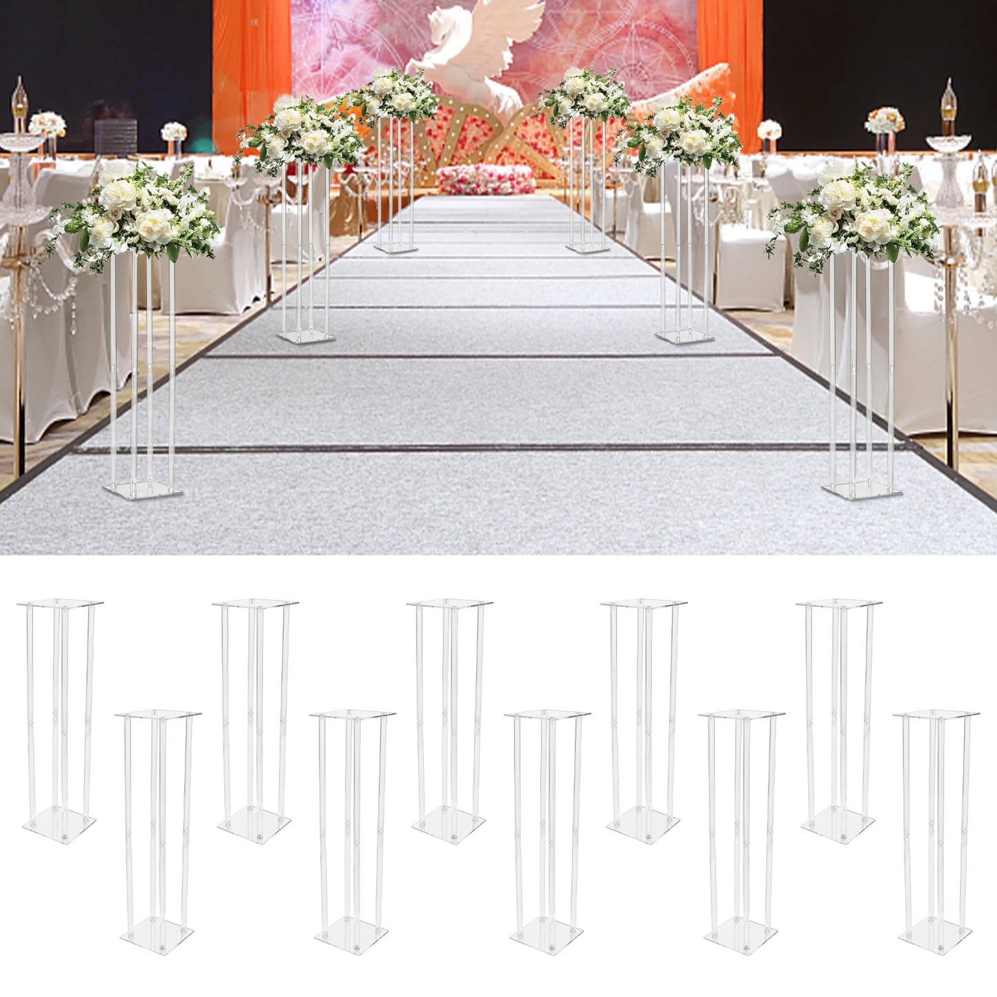 10x10x31.5 Inch Rectangle Acrylic Wedding Centerpiece Flower Pedestal Clear Column
