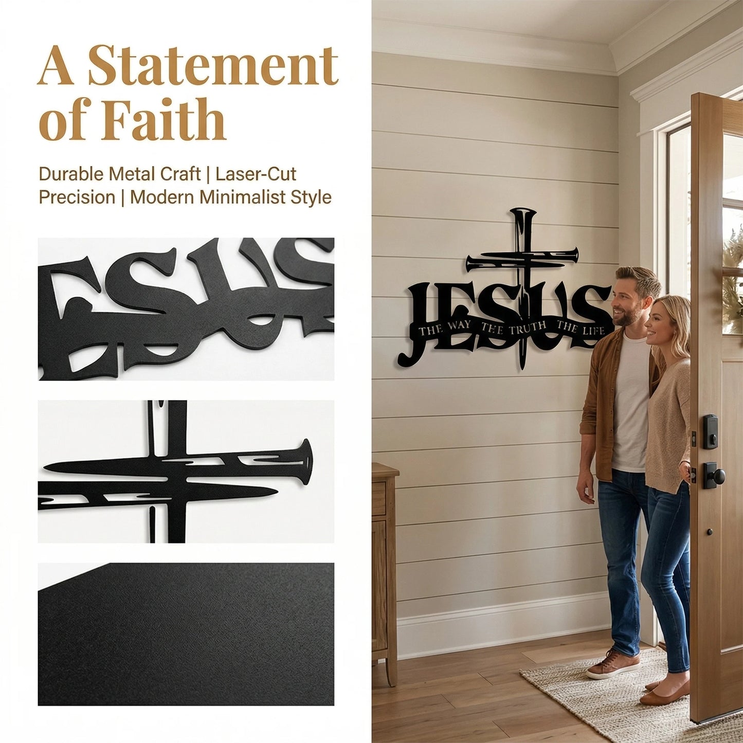 Jesus The Way The Truth The Life Metal Wall Art | Christian Cross Sign | Religious Home Decor