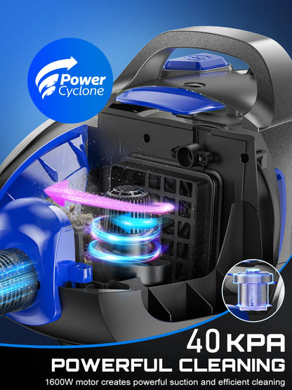 Canister Vacuum Cleaner, 1600W Powerful, 3.7QT Large Dust Cup Vacuum for Hard Floors, Carpets, Pet Hair