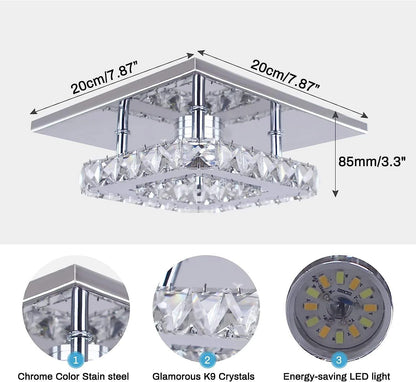 Small LED Chandelier Semi Flush Mount Ceiling Crystal Lamp for Bedrooms, Dinning Rooms, Hallway (Warm)