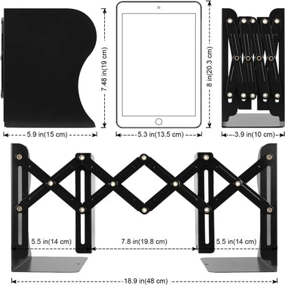 2PCS Adjustable Metal Bookends with 2 Dividers for Heavy Books