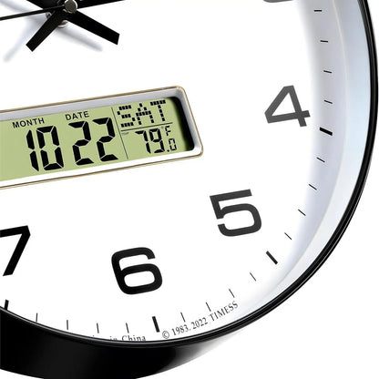 Calendar Wall Clock in 3 Sizes, 4 Colors with Calendar and Fahrenheit Temperature Display
