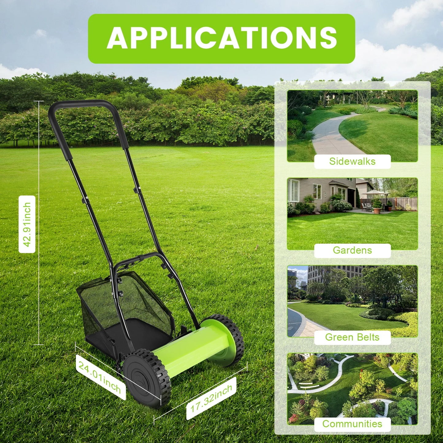 12 Inch, 5 Blade, Manual Push Reel Lawn Mower