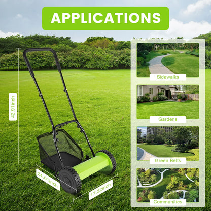 12 Inch, 5 Blade, Manual Push Reel Lawn Mower