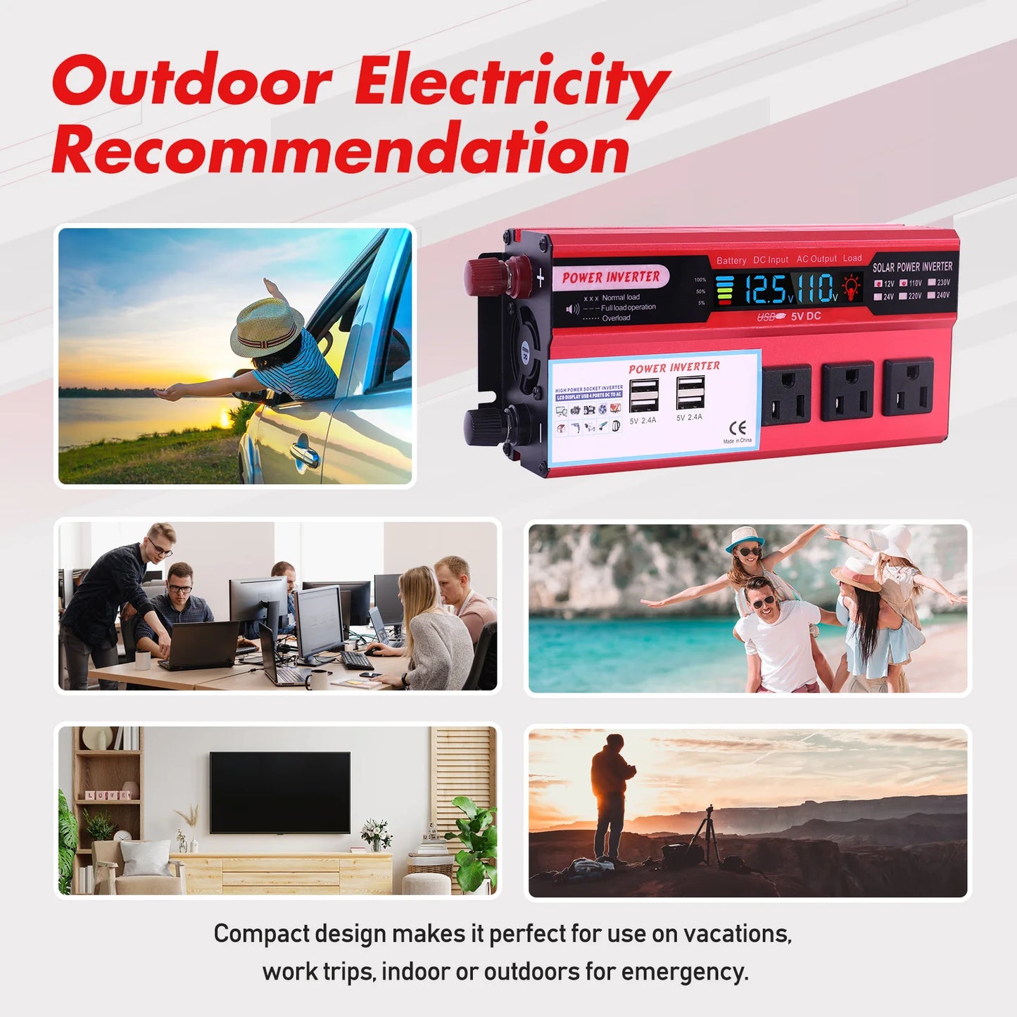 5000W Car Power Inverter Pure Sine Wave DC 12V To AC 110V Converter LCD Screen Display Portable Household