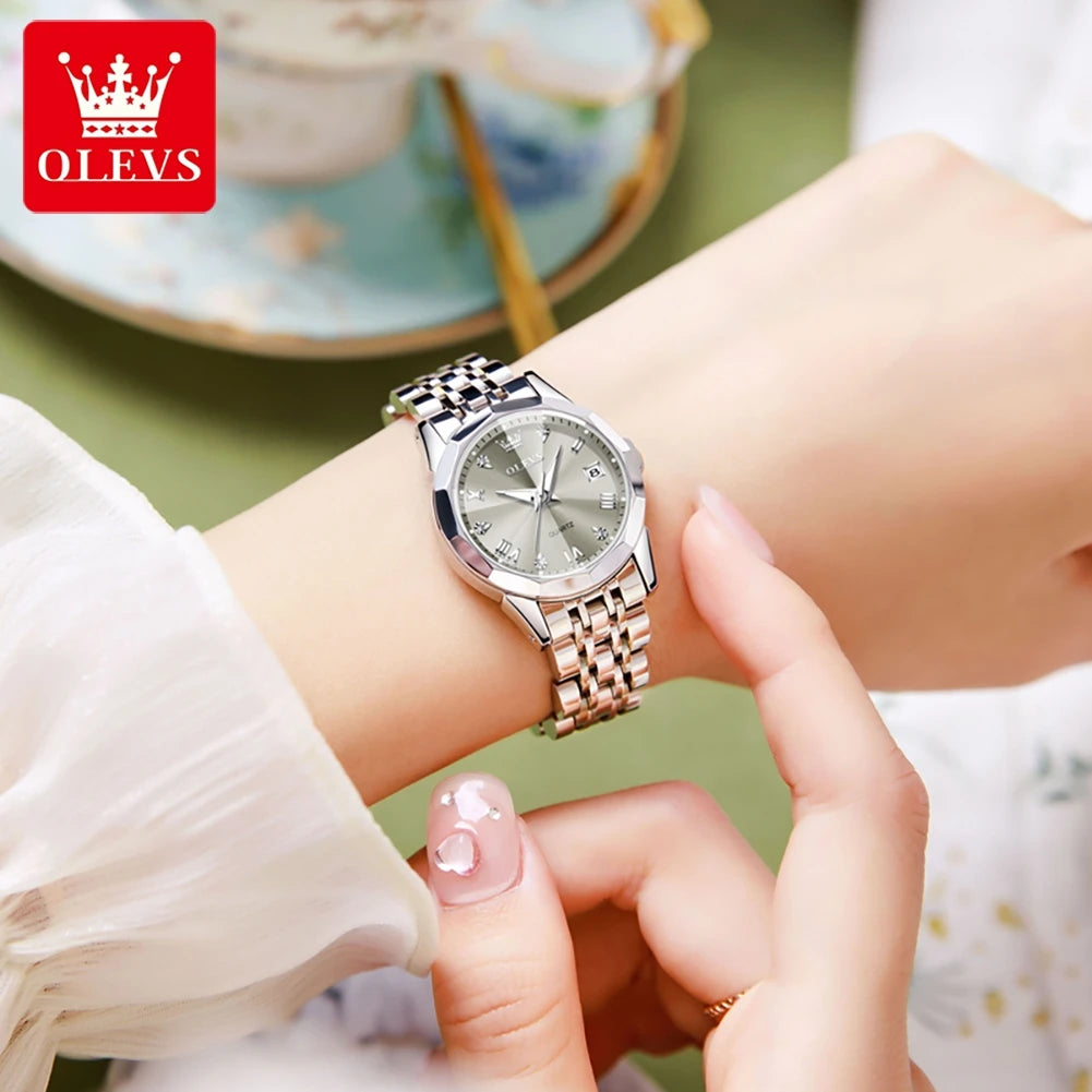 Ladies Waterproof Stainless Steel Luminous Dial and Date Quartz Watch
