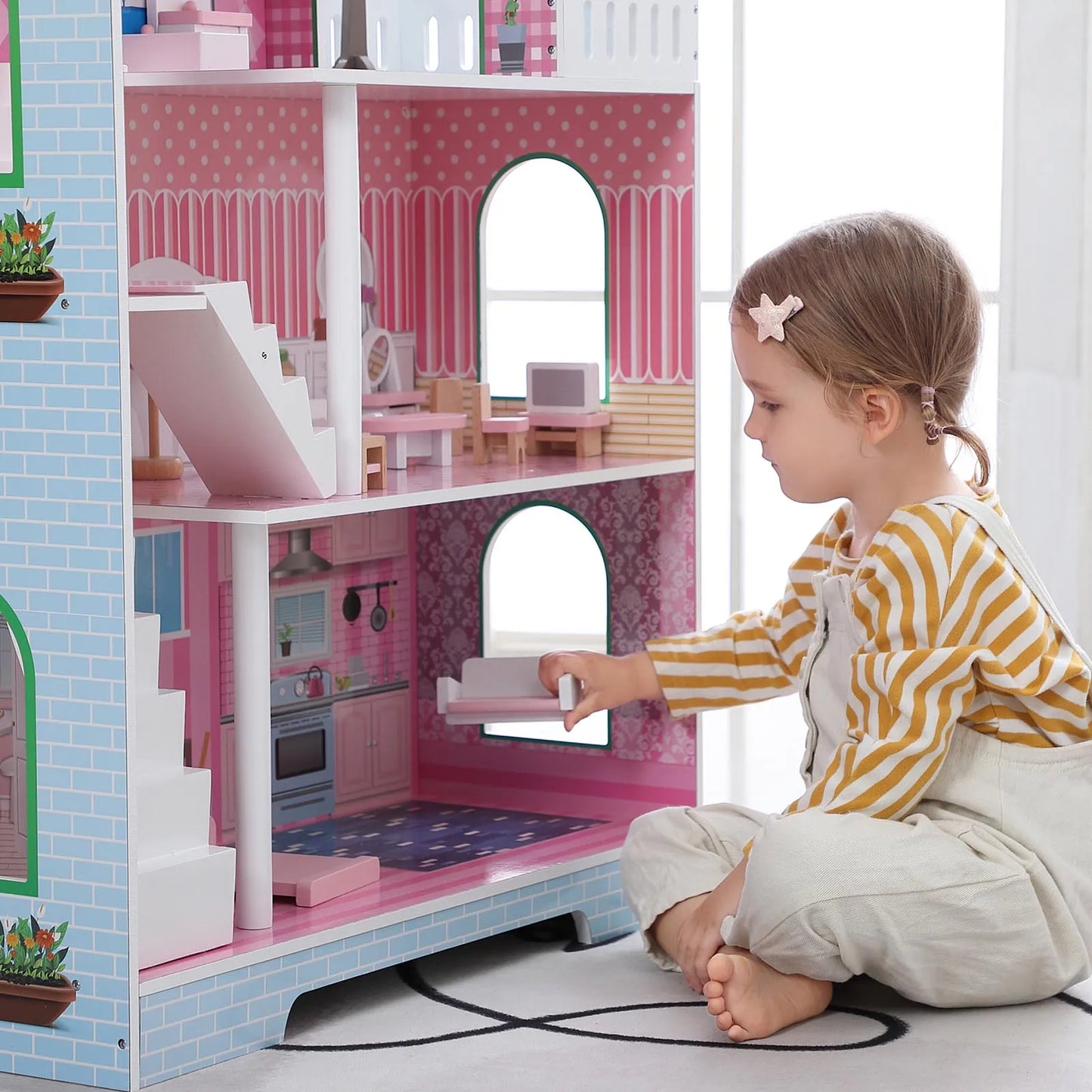 3 Tier Kids Wooden Dollhouse