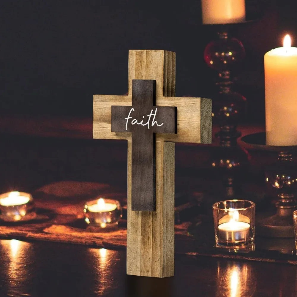 Wall Wooden Cross With Hook Handmade