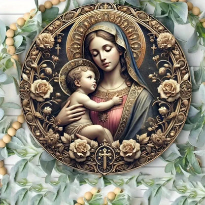 Virgin Mary & Baby Jesus Metal Sign – Decorative Wall Art for Home