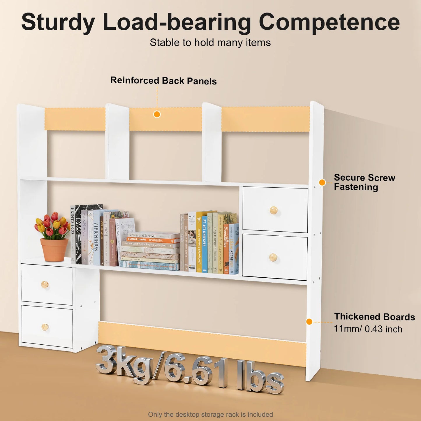 White Bookshelf Desktop Storage Rack