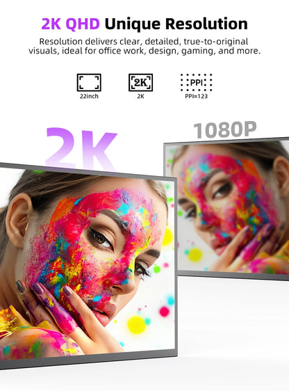 22 inch Computer Gaming Display Monitor 2K 1440P 100% sRGB USB-C HDMI IPS Screen for Laptop MacBook Surface PC