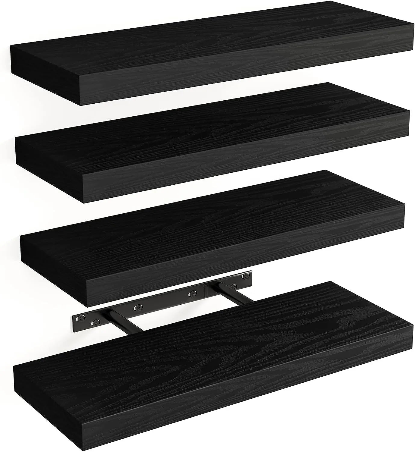 4 PACK Floating Shelves; Black Wall Mounted Display Shelves for Living Room Bedroom Home Decor