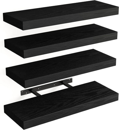 4 PACK Floating Shelves; Black Wall Mounted Display Shelves for Living Room Bedroom Home Decor