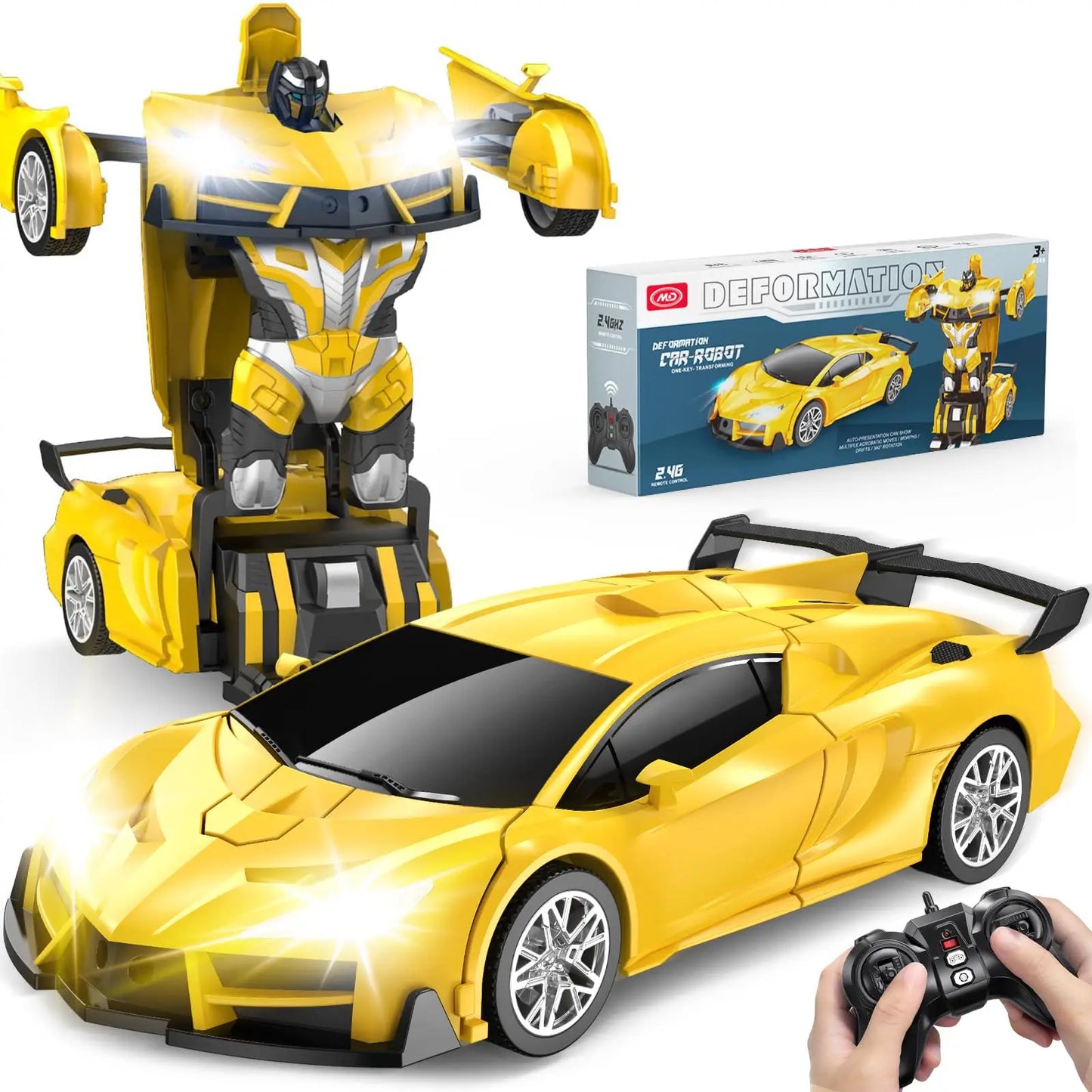 RC Transforming Remote Control Car 2.4GHz With Dual-Color Lights, Fast 360°Rotation, One-Click Deformation