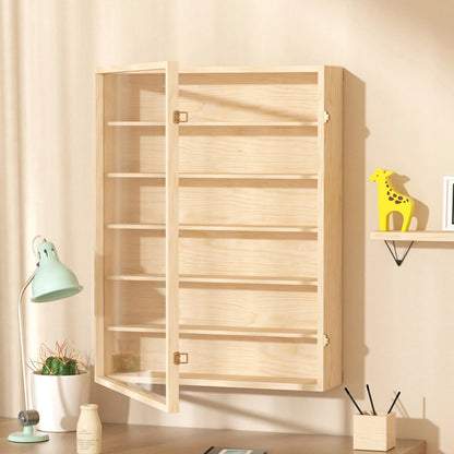 6-layers Solid Wood Wall Mounted Dust-Proof Display Cabinet