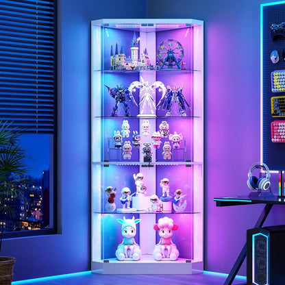Corner Display Cabinet with RGB Lights, 5-Tiers Curio Cabinet Display Case with Lock,69" Tall
