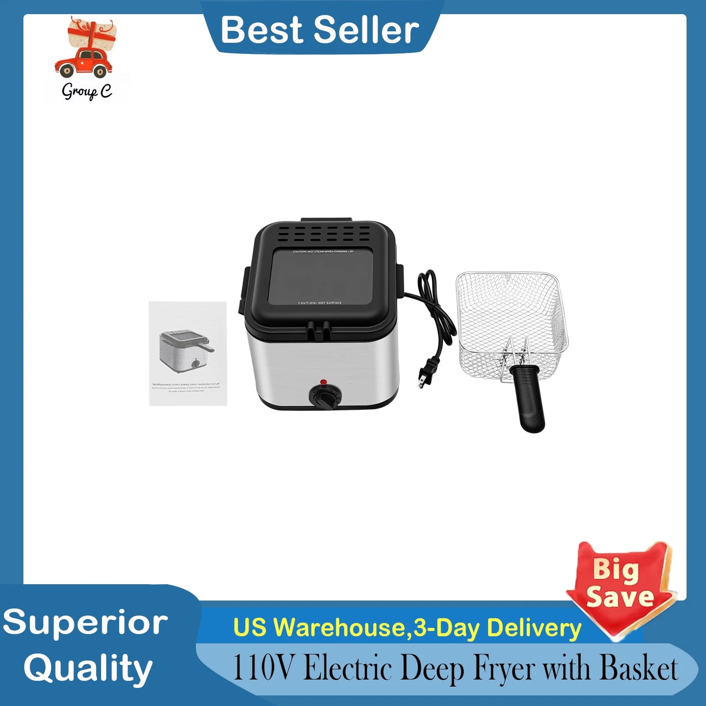 Deep Fryers, 110V Electric Deep Fryer with Basket, Stainless Steel Commercial Deep Fryer for Home Kitchen, Restaurant, Fast Food