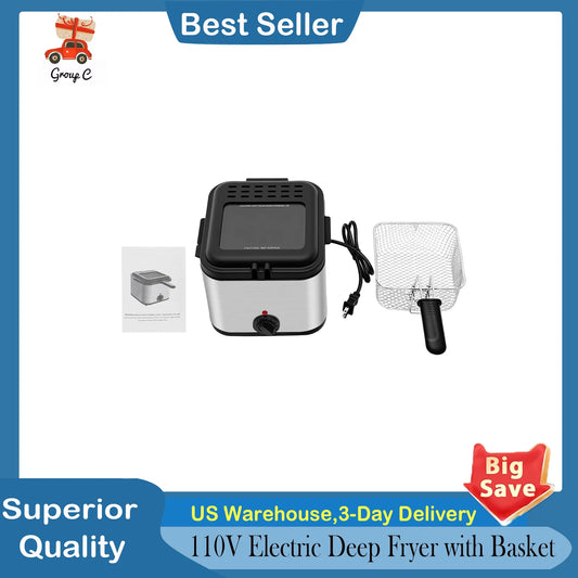 Deep Fryers, 110V Electric Deep Fryer with Basket, Stainless Steel Commercial Deep Fryer for Home Kitchen, Restaurant, Fast Food