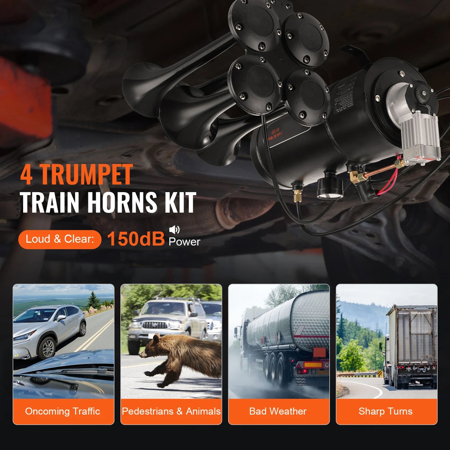 4 Trumpet 150dB  Air Horn Kit