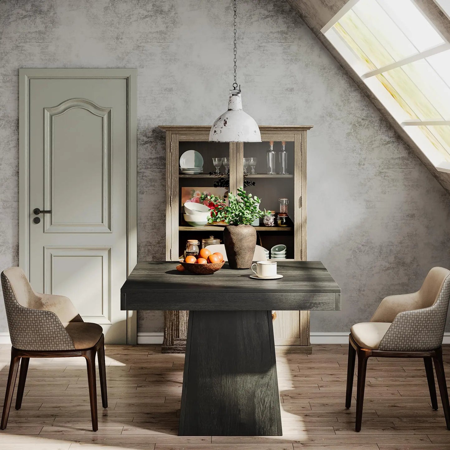 Square Dining Table for 4 with Sturdy Pedestal Base,