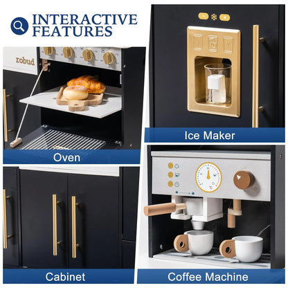 Wooden Play Kitchen with Wash basin, Cookware, Accessories, and Microwave.  Toy Kitchen Gift for Boys and Girls