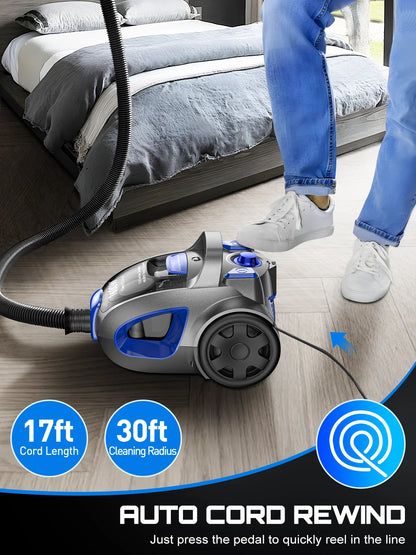 Canister Vacuum Cleaner, 1600W Powerful, 3.7QT Large Dust Cup Vacuum for Hard Floors, Carpets, Pet Hair