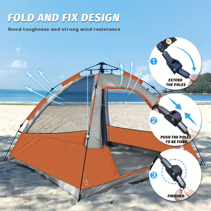 4 Person Pop Up Camping Tent Waterproof, Windproof with Removable Rain Fly