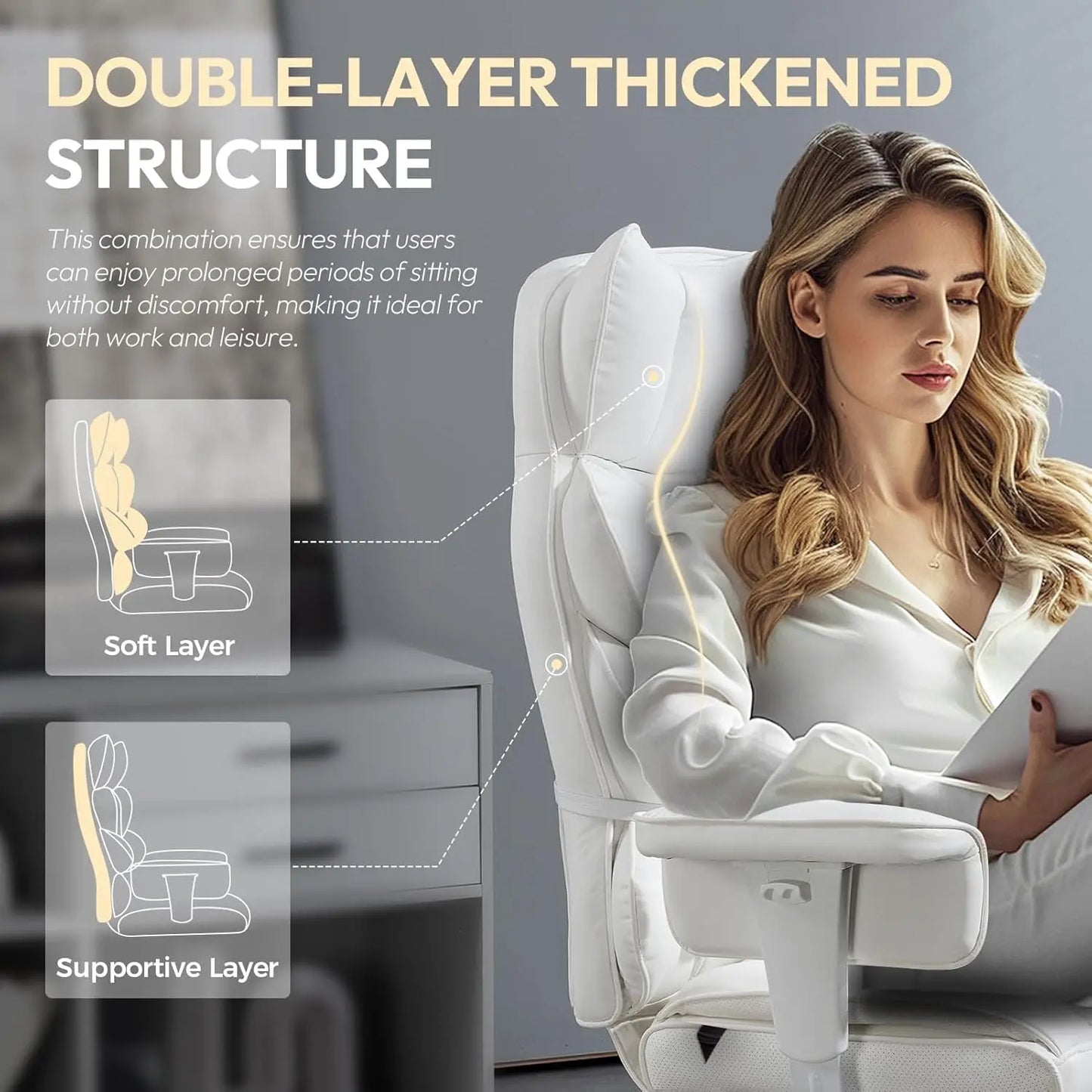 Big and Tall Office Chair with Pocket Spring Cushion, High Back Computer Gaming Chairs with Adjustable Armrests