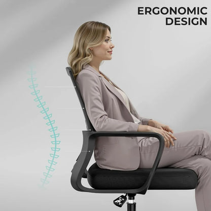 Mid-Back Upholstery and Mesh Office Chair Black Height-Adjustable Armrests