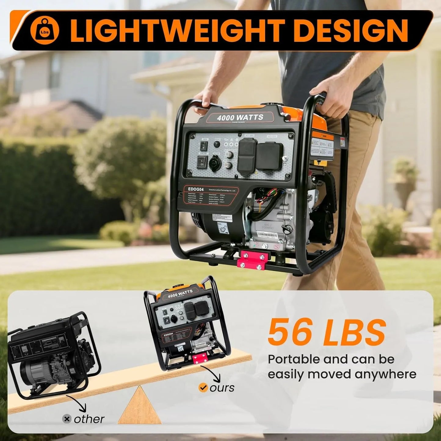 4000 Watt Generators Portable Gas Generator Inverter Quiet for Home and Camping