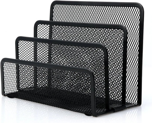 Desk Mail, Paper, File Organizer with 3 Metal Mesh Compartments for Home or Office Desktop