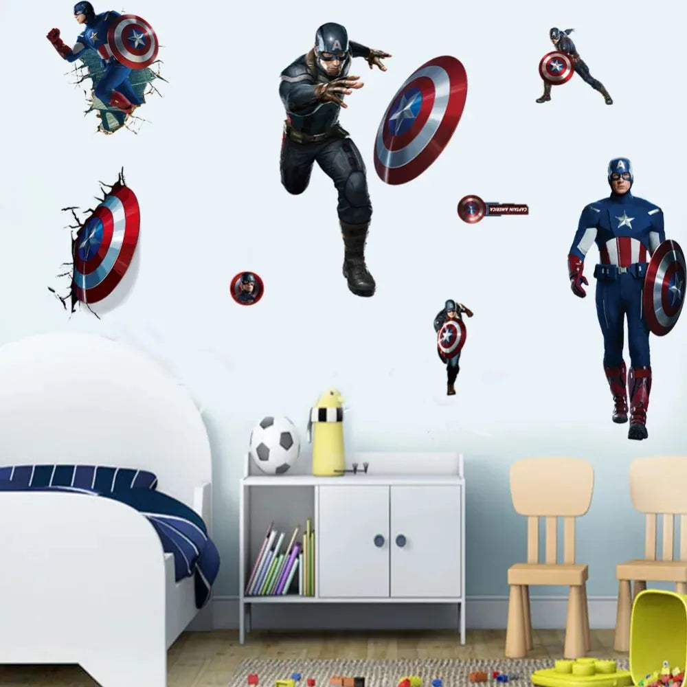 Spiderman, Captain America, Hulk Heroes Wall Stickers For Kids Room Cartoon Movie Mural Art Decals