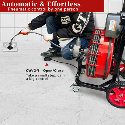 Drain Cleaner Machine 100 FT, With Auto Feed and 4 Cutters