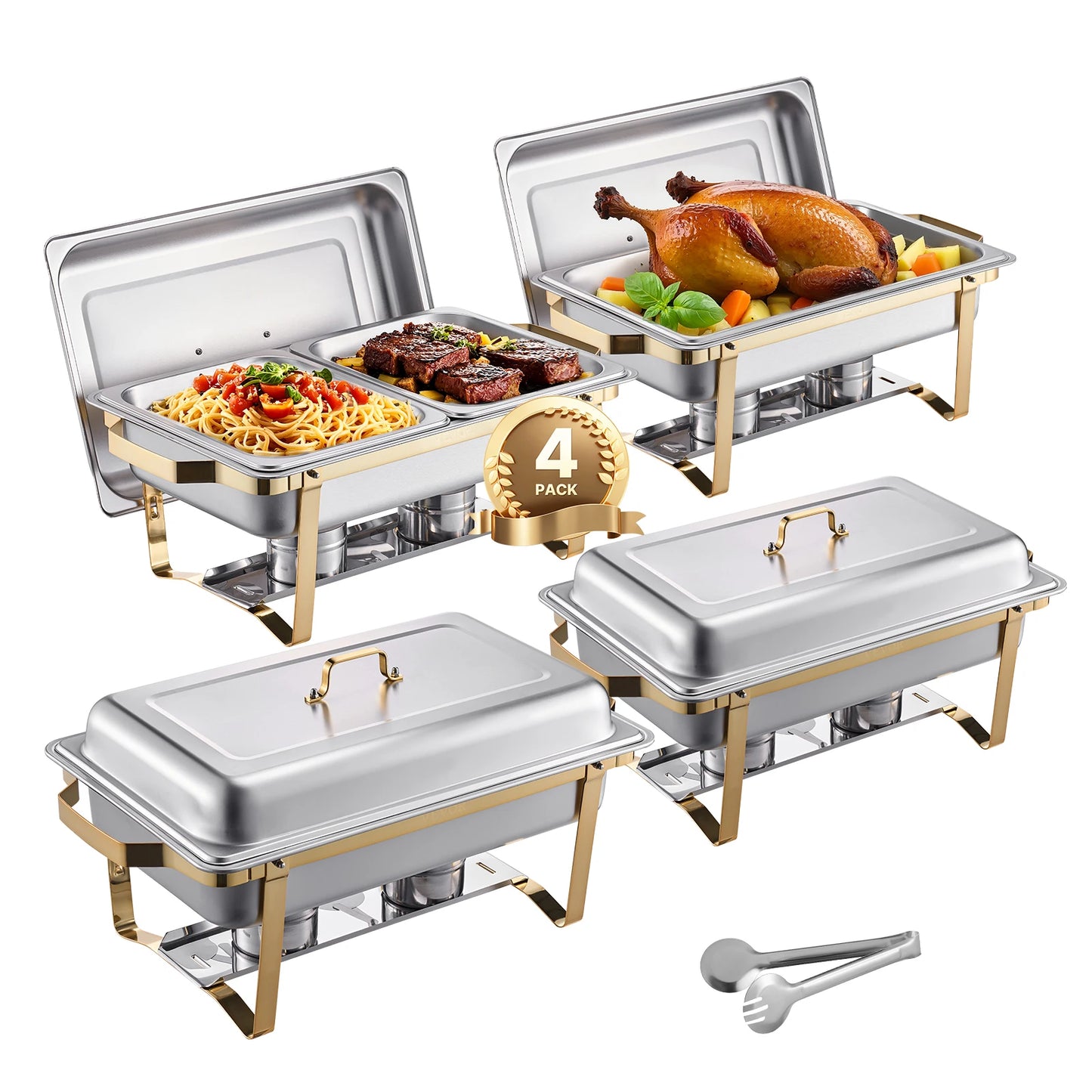 4 Pack, 8 Qt. Stainless Steel Chafing Dish Buffet Set