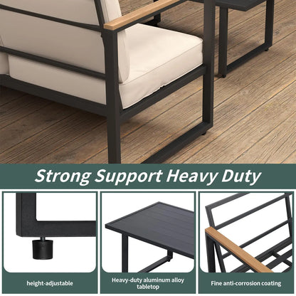 Outdoor Patio 4-Piece Set, Metal Conversation Sofa With Washable Cushions, 2 Chairs & Coffee Table For Garden Balcony