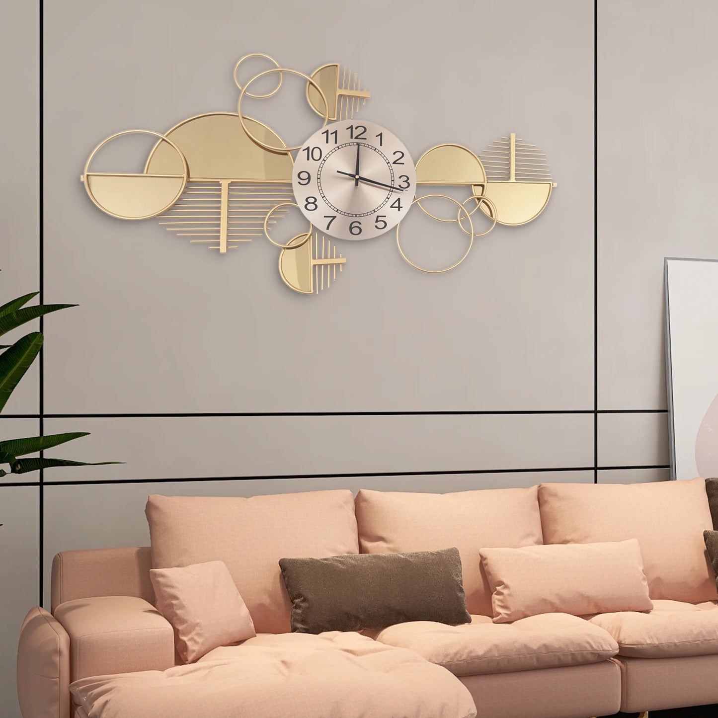 Creative Modern Metal Wall Clock, for Living Room, Bedroom, Gold