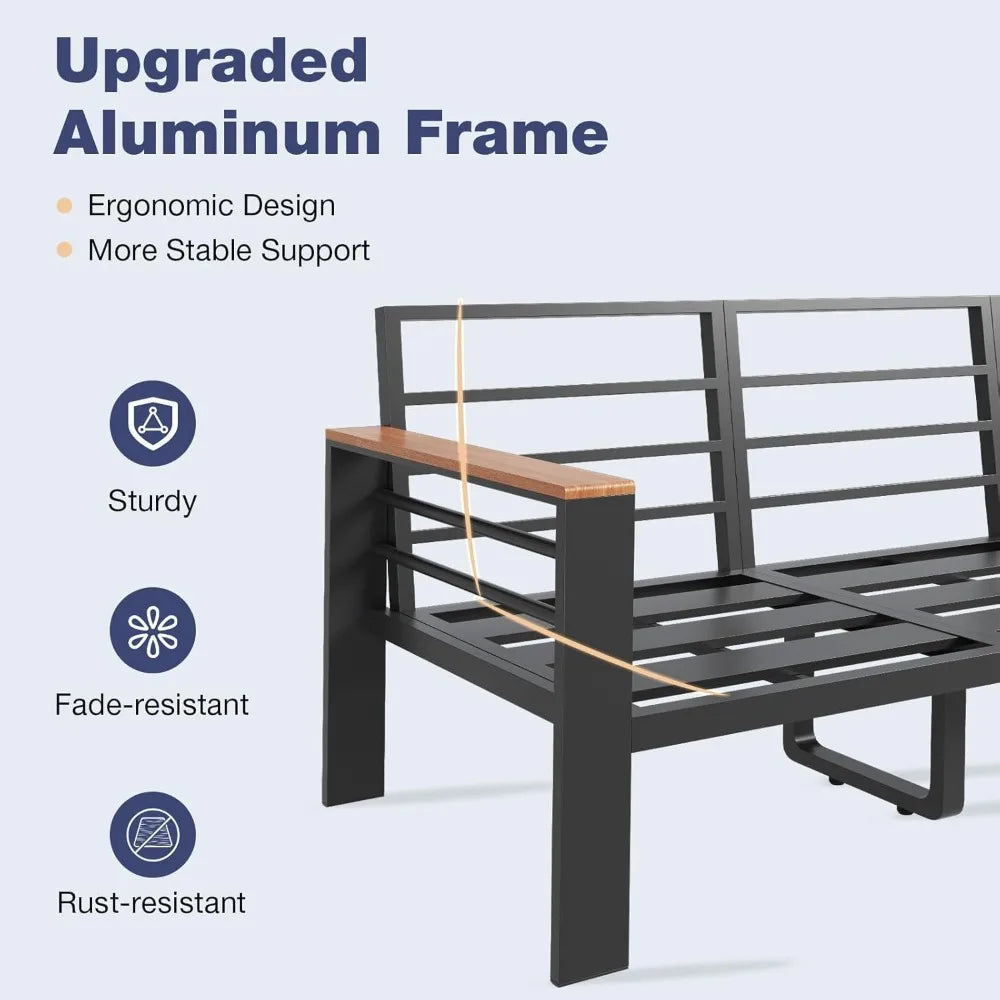 Aluminum Patio Furniture Set 7 Seats, Oversized Outdoor Sectional with Washable Thick Cushions, Coffee Table and Waterproof Covers