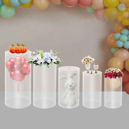 5 Pcs Acrylic Display Stand Set for Wedding Certificate Photo Holder, Clear Cylinder Pillar for Party Decor or Exhibition Table
