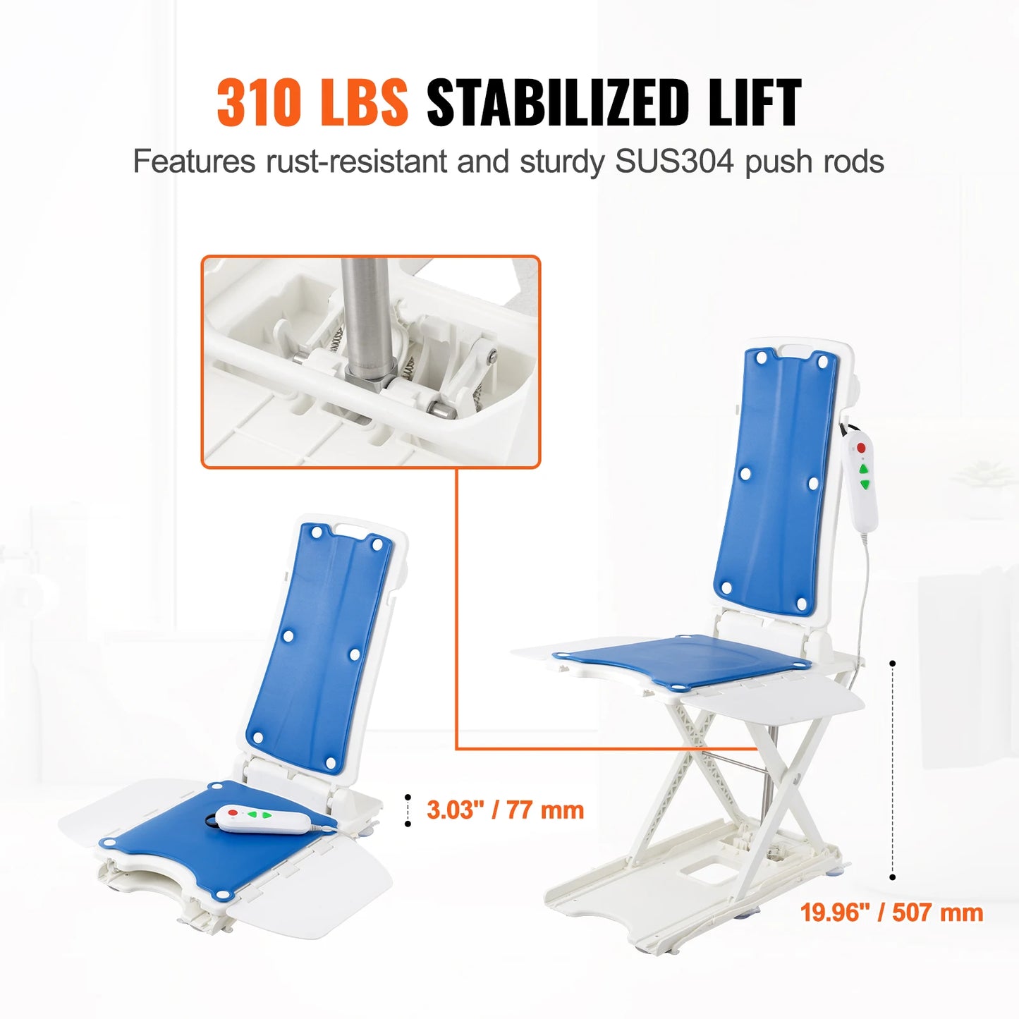 Electric Chair Lift Devices to Lift Elderly or Patients off Floor, Height Adjustable, Support Up to 310 LBS